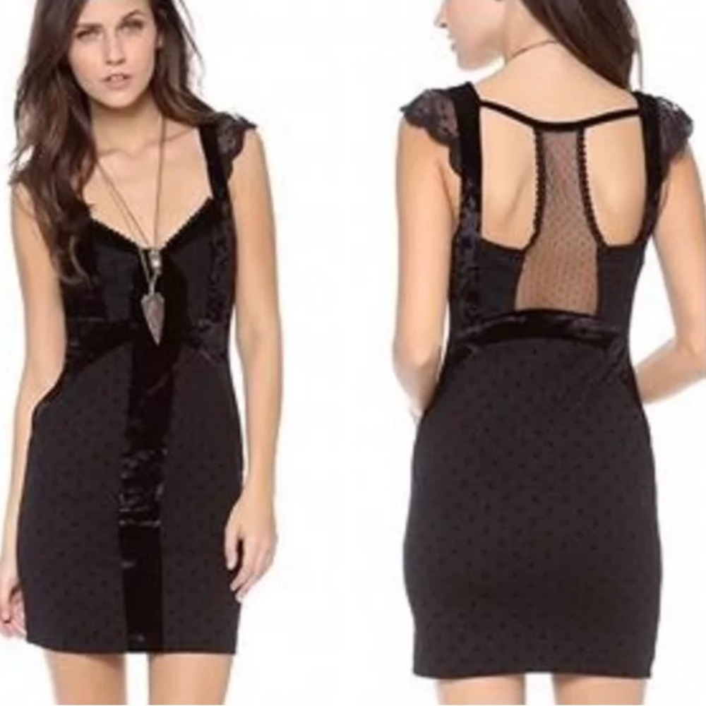 Free People Black Backless Velvet Polka Dot Mini Dress